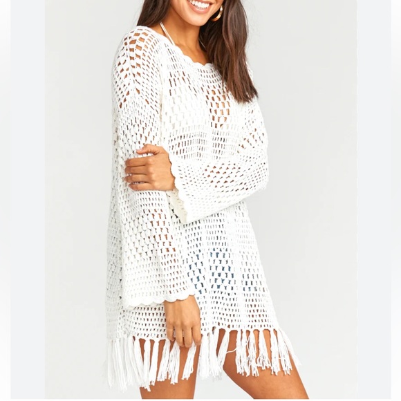 Show Me Your MuMu Tops - Show Me your MuMu Paula  ivory crochet fringed tunic